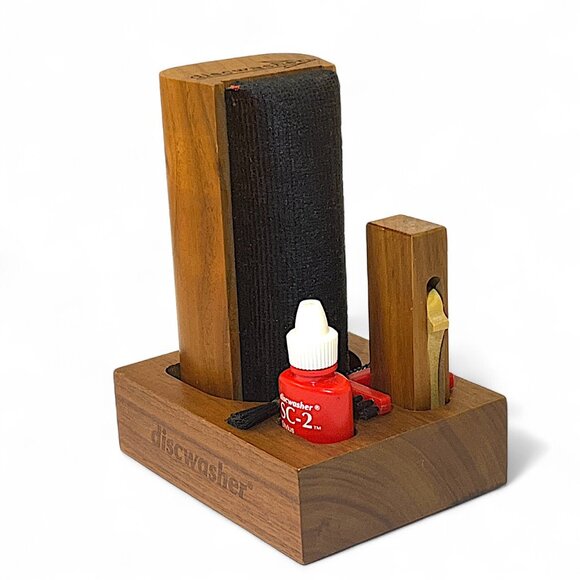 Vintage Discwasher Desk Set For Vinyl Wood Stand Brushes Bottle No Manual 1980 - Picture 1 of 9